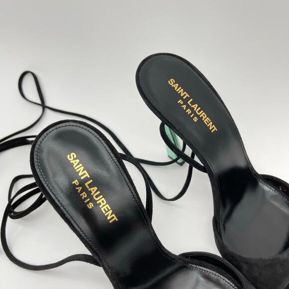 SAINT LAURENT | Vitti Sandal in Nero & Hope Green Black Suede 40 / 10 - Picture 10 of 13